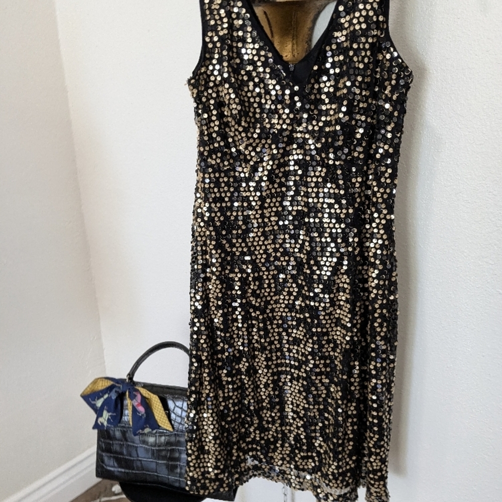 AB Studio🔥Sequin Black and Gold Mini Dress